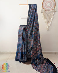 Blue Modal Silk Ajrakh Saree – Ajrakh Saree Online India | Elegantt Drapes