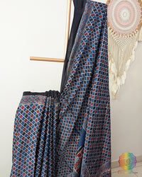 Blue Modal Silk Ajrakh Saree – Ajrakh Saree Online India | Elegantt Drapes
