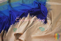 Blue Shaded Pure Banarasi Handloom Katan Silk Kadhiyal Saree | Elegantt Drapes