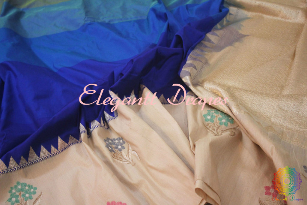 Blue Shaded Pure Banarasi Handloom Katan Silk Kadhiyal Saree | Elegantt Drapes