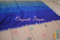 Blue Shaded Pure Banarasi Handloom Katan Silk Kadhiyal Saree | Elegantt Drapes