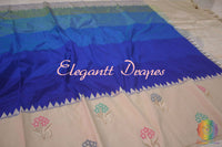 Blue Shaded Pure Banarasi Handloom Katan Silk Kadhiyal Saree | Elegantt Drapes