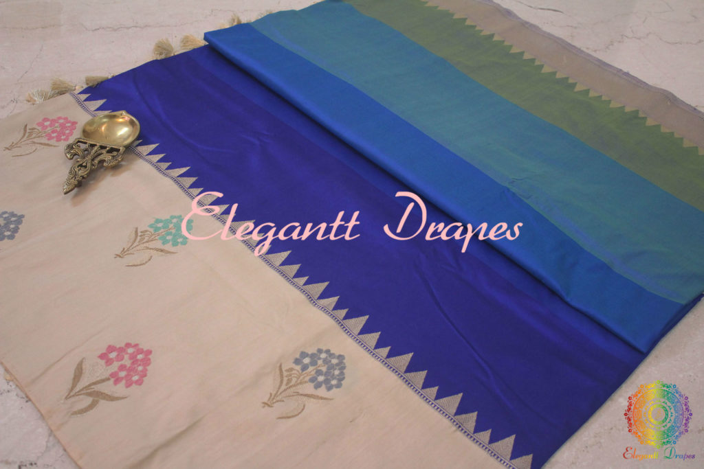 Blue Shaded Pure Banarasi Handloom Katan Silk Kadhiyal Saree | Elegantt Drapes