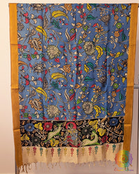 Blue Floral Kalamkari Pure Bangalore Silk Dupatta – Handloom Saree Online India | Elegantt Drapes