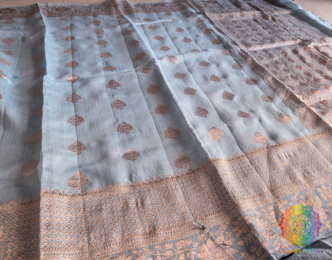 Grey Banarasi Handloom Pure Linen Saree – Handloom Saree Online India | Elegantt Drapes