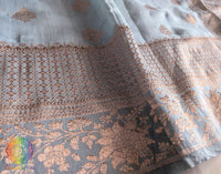 Grey Banarasi Handloom Pure Linen Saree – Handloom Saree Online India | Elegantt Drapes