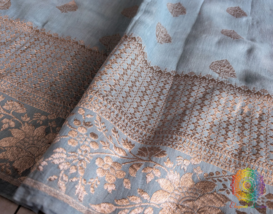 Grey Banarasi Handloom Pure Linen Saree – Handloom Saree Online India | Elegantt Drapes