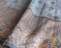 Grey Banarasi Handloom Pure Linen Saree – Handloom Saree Online India | Elegantt Drapes