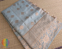 Blue Banarasi Handloom Pure Linen Saree – Handloom Saree Online India | Elegantt Drapes