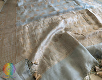 Blue Banarasi Handloom Pure Linen Saree – Handloom Saree Online India | Elegantt Drapes