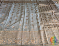 Blue Banarasi Handloom Pure Linen Saree – Handloom Saree Online India | Elegantt Drapes