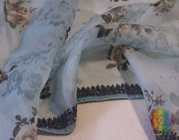 Blue Floral Printed Pure Organza Handwork Saree – Handloom Saree Online India | Elegantt Drapes