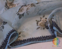 Blue Floral Printed Pure Organza Handwork Saree – Handloom Saree Online India | Elegantt Drapes