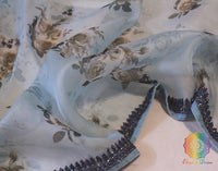 Blue Floral Printed Pure Organza Handwork Saree – Handloom Saree Online India | Elegantt Drapes