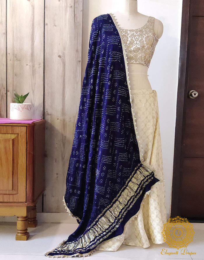 Blue Gaji Silk Bandhani Dupatta – Bandhani Saree Online India | Elegantt Drapes