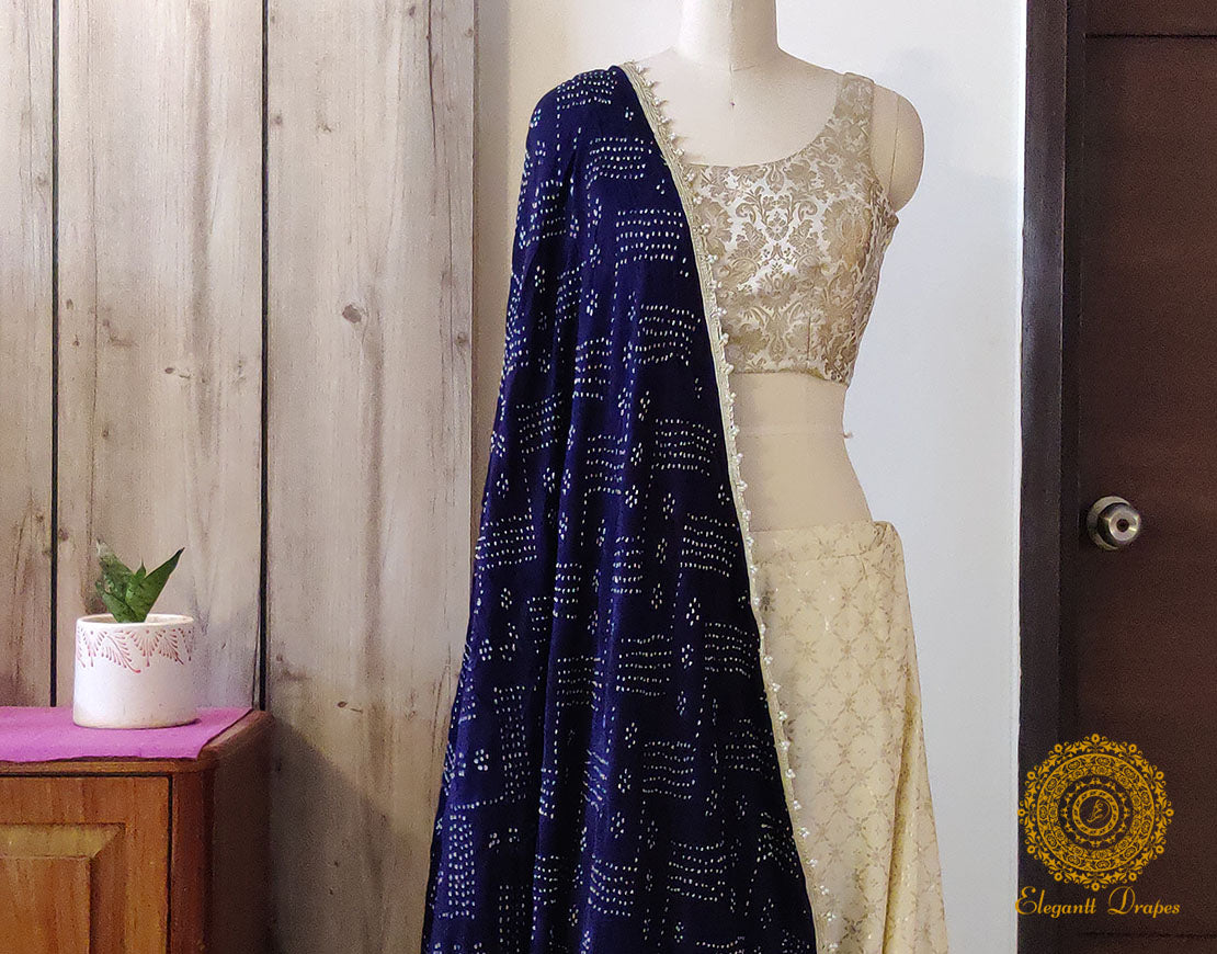 Blue Gaji Silk Bandhani Dupatta – Bandhani Saree Online India | Elegantt Drapes