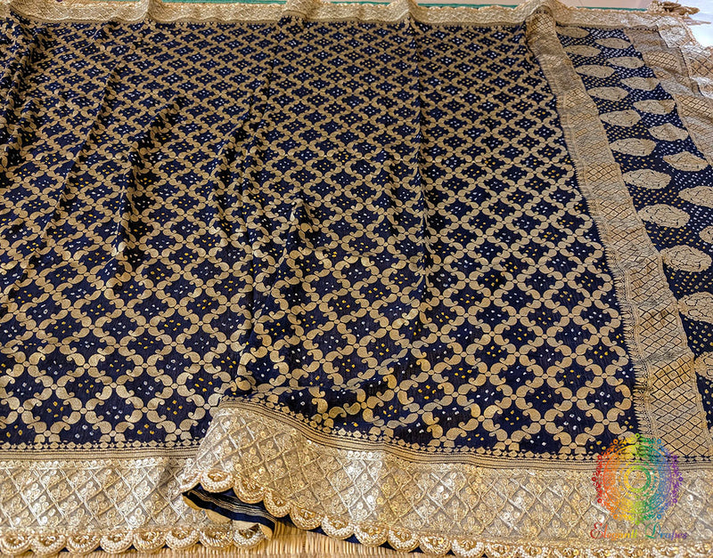 Blue Banarasi Georgete Bandhani Zardozi Border Dupatta