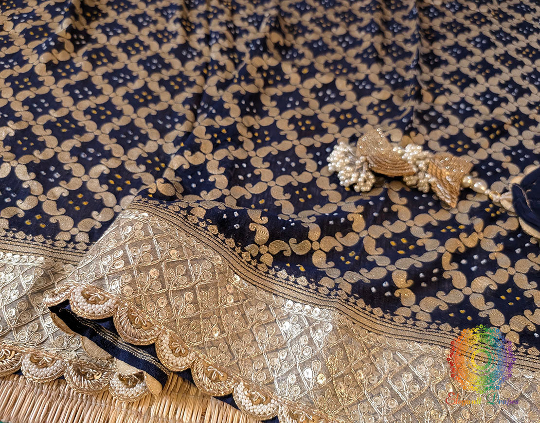 Blue Banarasi Georgete Bandhani Zardozi Border Dupatta