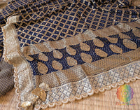 Blue Banarasi Georgete Bandhani Zardozi Border Dupatta