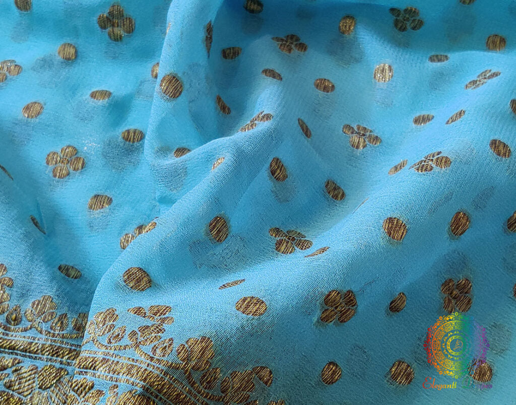 Sky Blue Banarasi Handloom Pure Khaddi Georgete Saree – Handloom Saree Online India | Elegantt Drapes