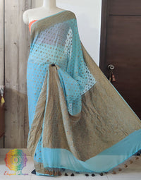 Sky Blue Banarasi Handloom Pure Khaddi Georgete Saree – Handloom Saree Online India | Elegantt Drapes