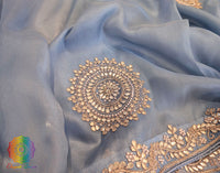 Blue Tissue Organza Gota Patti Handwork Saree – Handloom Saree Online India | Elegantt Drapes