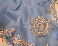 Blue Tissue Organza Gota Patti Handwork Saree – Handloom Saree Online India | Elegantt Drapes