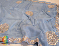 Blue Tissue Organza Gota Patti Handwork Saree – Handloom Saree Online India | Elegantt Drapes