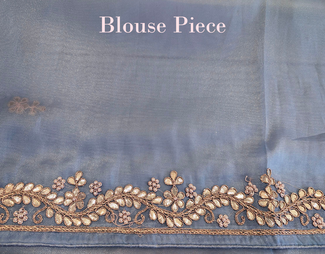 Blue Tissue Organza Gota Patti Handwork Saree – Handloom Saree Online India | Elegantt Drapes