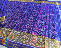 Blue Pure Mulberry Silk Rajkot Patola Saree – Handloom Saree Online India | Elegantt Drapes