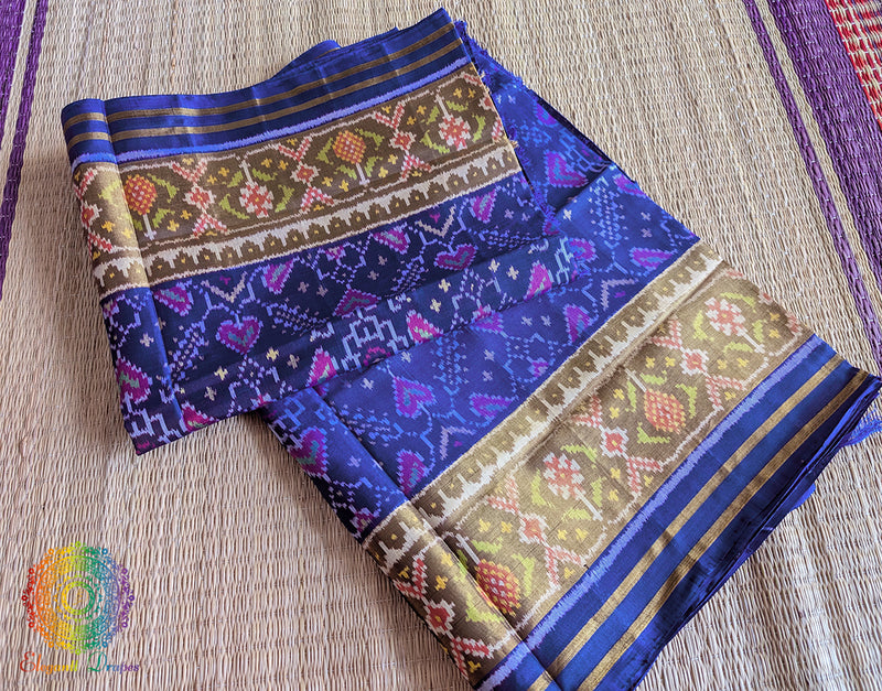 Blue Pure Mulberry Silk Rajkot Patola Saree – Handloom Saree Online India | Elegantt Drapes