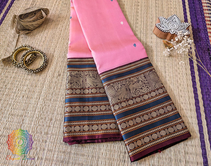 Blush Pink Pure Kanjivaram Handloom Silk Saree – Handloom Saree Online India | Elegantt Drapes