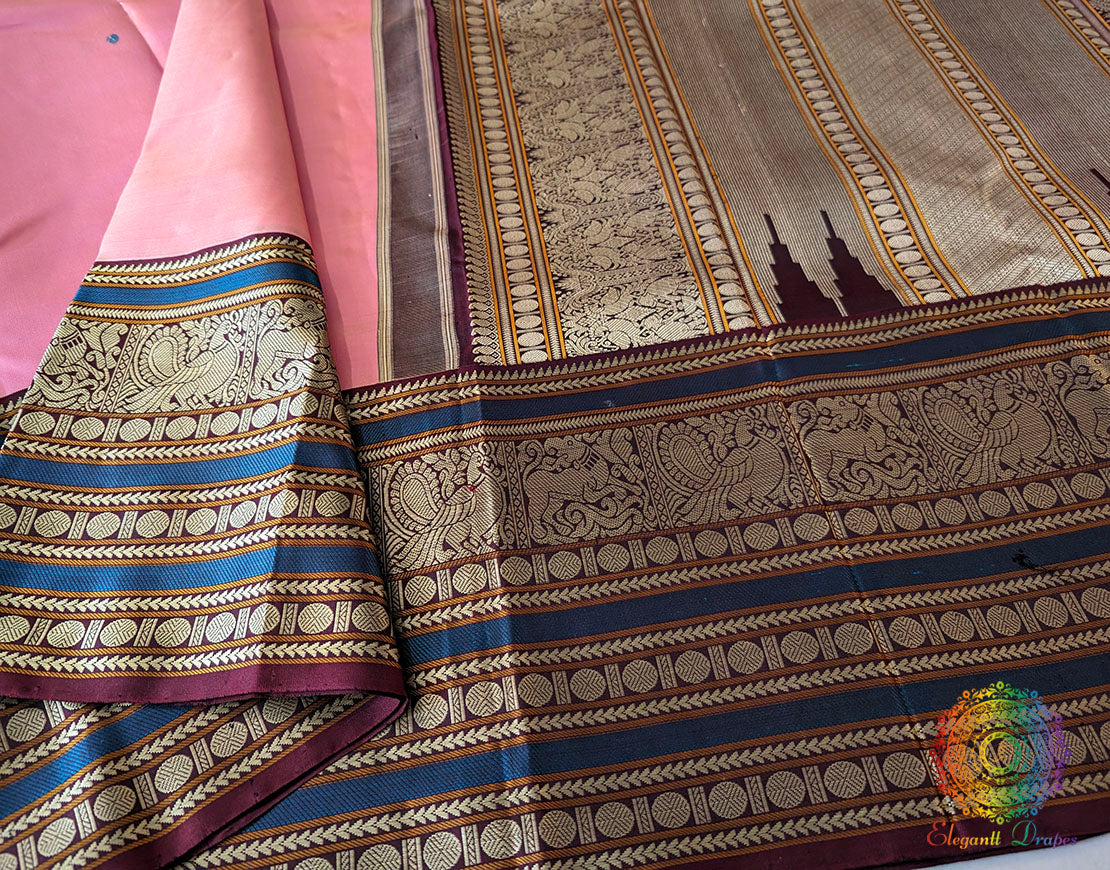 Blush Pink Pure Kanjivaram Handloom Silk Saree – Handloom Saree Online India | Elegantt Drapes