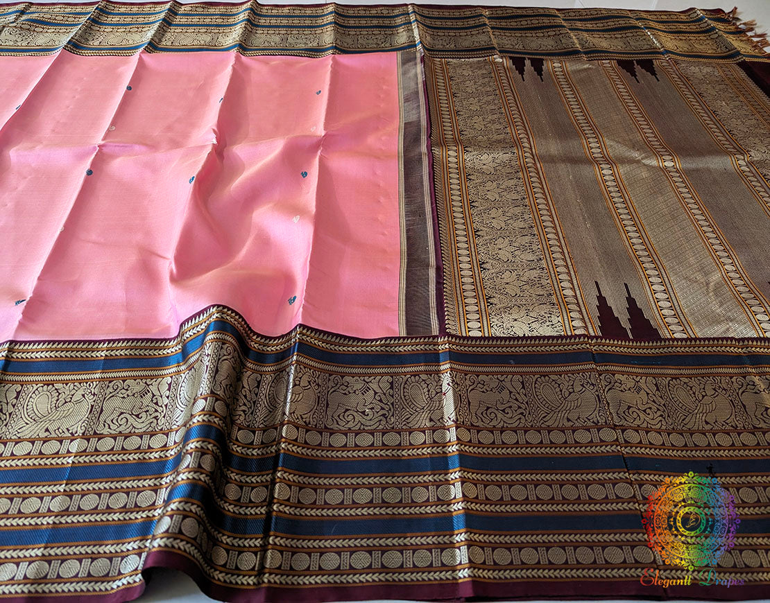 Blush Pink Pure Kanjivaram Handloom Silk Saree – Handloom Saree Online India | Elegantt Drapes