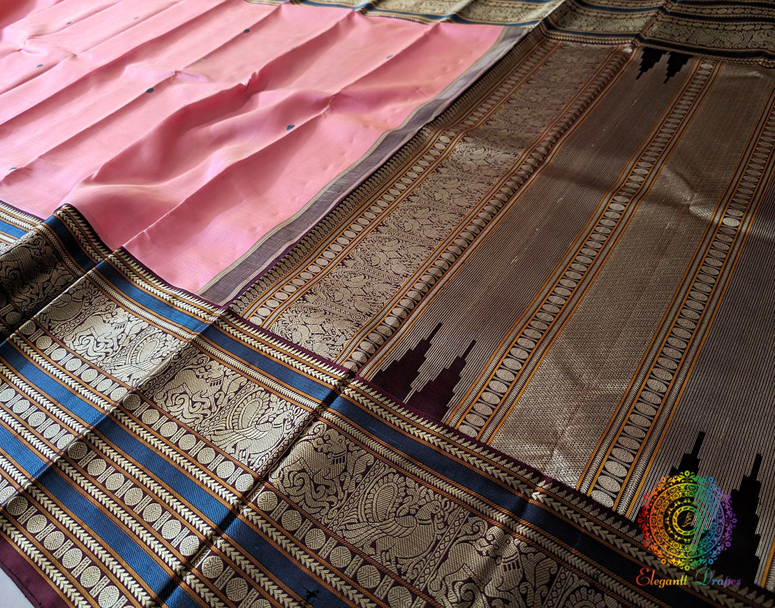 Blush Pink Pure Kanjivaram Handloom Silk Saree – Handloom Saree Online India | Elegantt Drapes