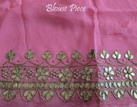 Blush Pink Chinon Bandhej Leharia Gota Patti Saree – Bandhani Saree Online India | Elegantt Drapes