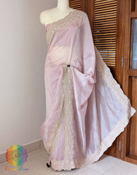 Blush Pink Tissue Organza Zardozi Handwork Saree – Handloom Saree Online India | Elegantt Drapes