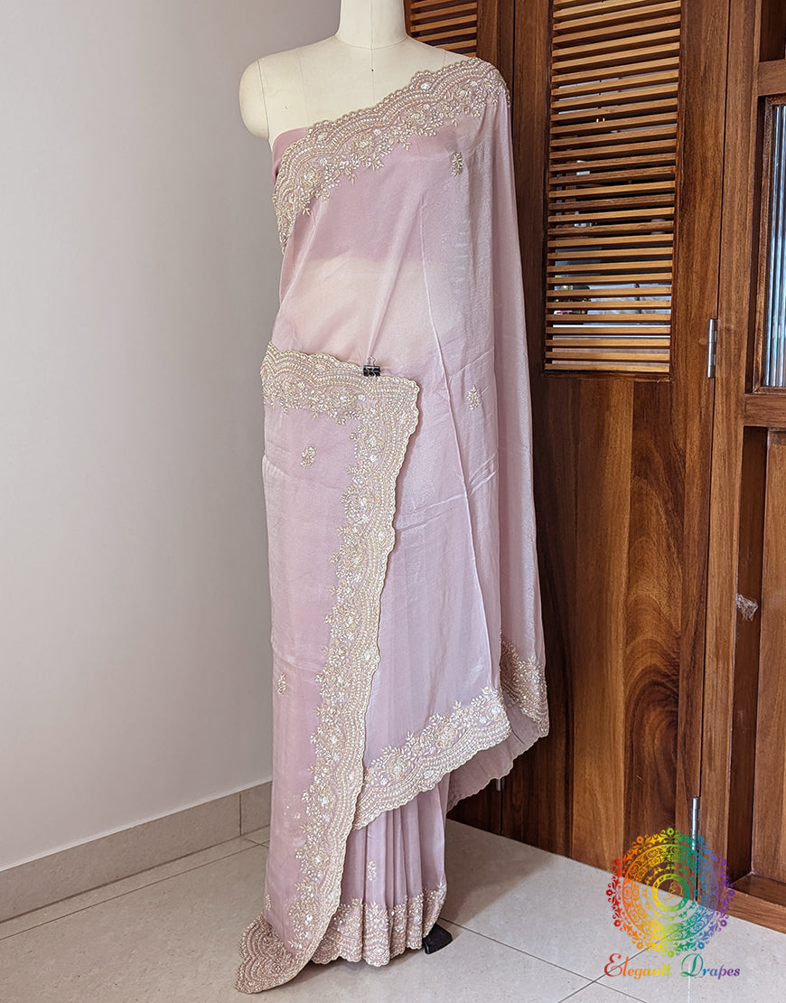 Blush Pink Tissue Organza Zardozi Handwork Saree – Handloom Saree Online India | Elegantt Drapes