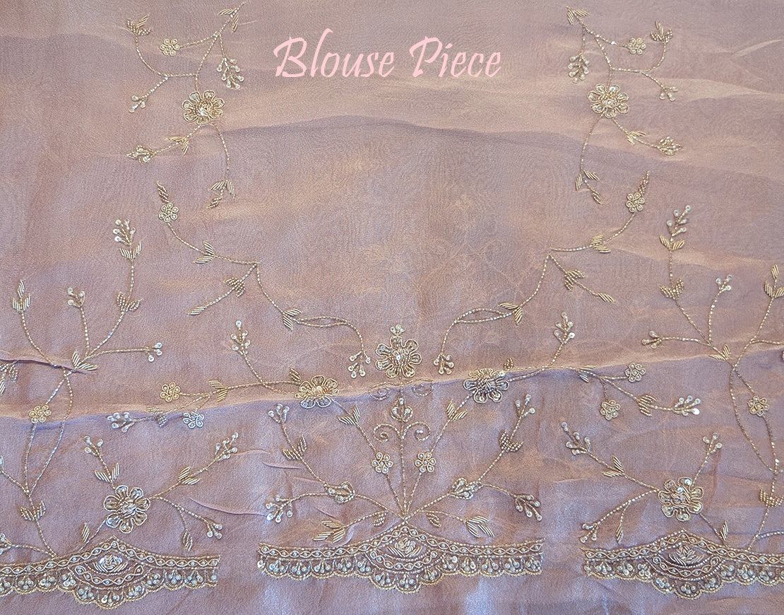 Blush Pink Tissue Organza Zardozi Handwork Saree – Handloom Saree Online India | Elegantt Drapes