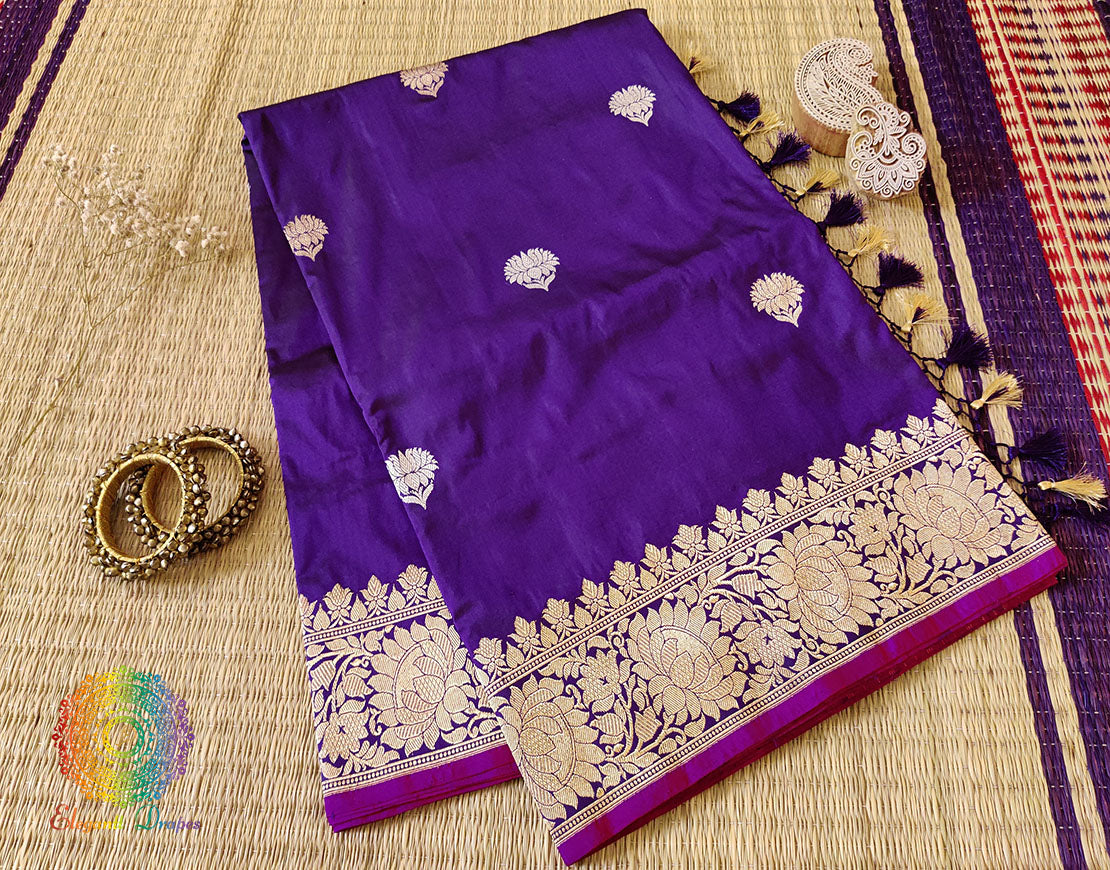 Brinjal Banarasi Handloom Katan Silk Saree – Handloom Saree Online India | Elegantt Drapes