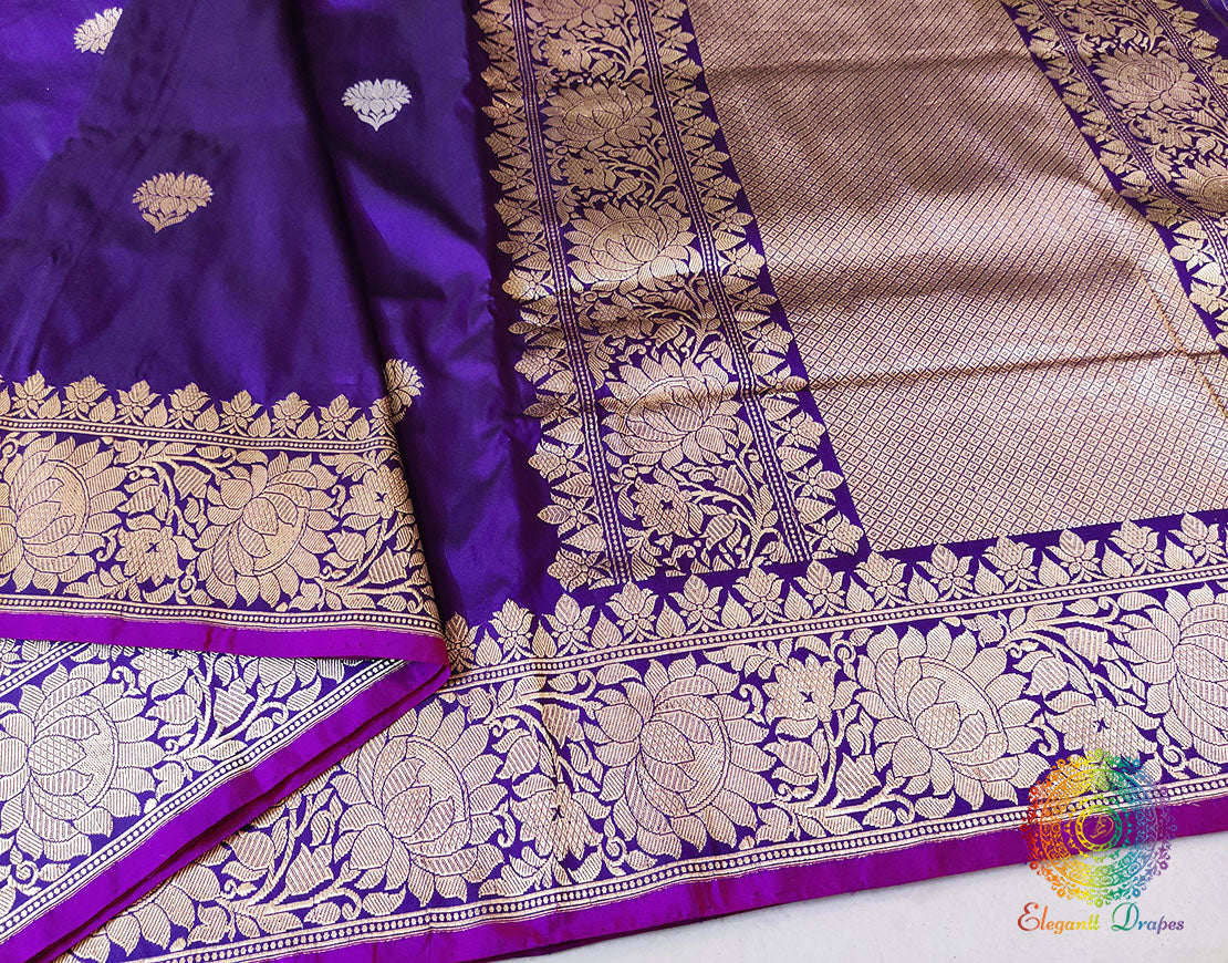 Brinjal Banarasi Handloom Katan Silk Saree – Handloom Saree Online India | Elegantt Drapes