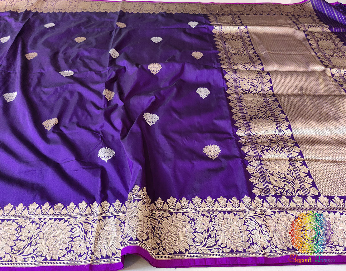 Brinjal Banarasi Handloom Katan Silk Saree – Handloom Saree Online India | Elegantt Drapes