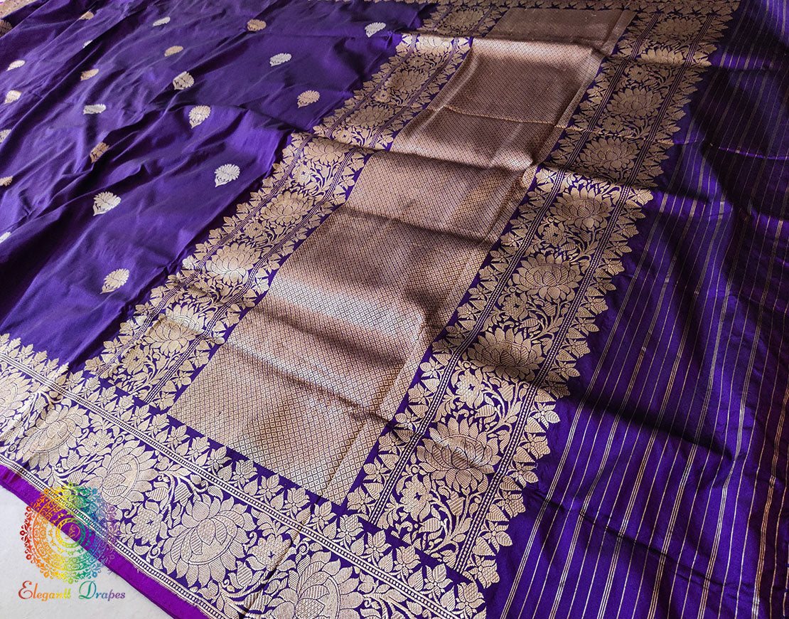 Brinjal Banarasi Handloom Katan Silk Saree – Handloom Saree Online India | Elegantt Drapes