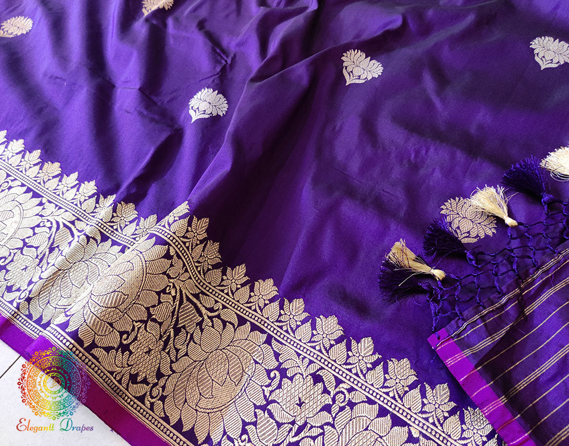 Brinjal Banarasi Handloom Katan Silk Saree – Handloom Saree Online India | Elegantt Drapes