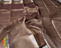 Brown Pure Banarasi Crushed Tissue Silk Saree – Handloom Saree Online India | Elegantt Drapes