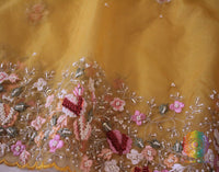 Canary Yellow Pure Organza Silk Hand Embroidered Saree