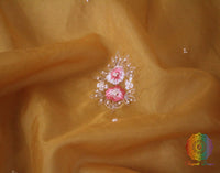 Canary Yellow Pure Organza Silk Hand Embroidered Saree
