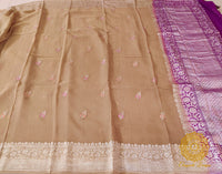 Chikoo Banarasi Handloom Georgette Kadhuwa Saree – Handloom Saree Online India | Elegantt Drapes
