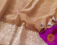 Chikoo Banarasi Handloom Georgette Kadhuwa Saree – Handloom Saree Online India | Elegantt Drapes