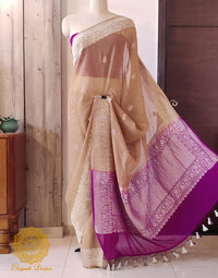 Chikoo Banarasi Handloom Georgette Kadhuwa Saree – Handloom Saree Online India | Elegantt Drapes